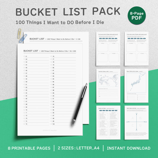 BUCKET LIST PACK – 100 Things I Want to Do Before I Die (English)